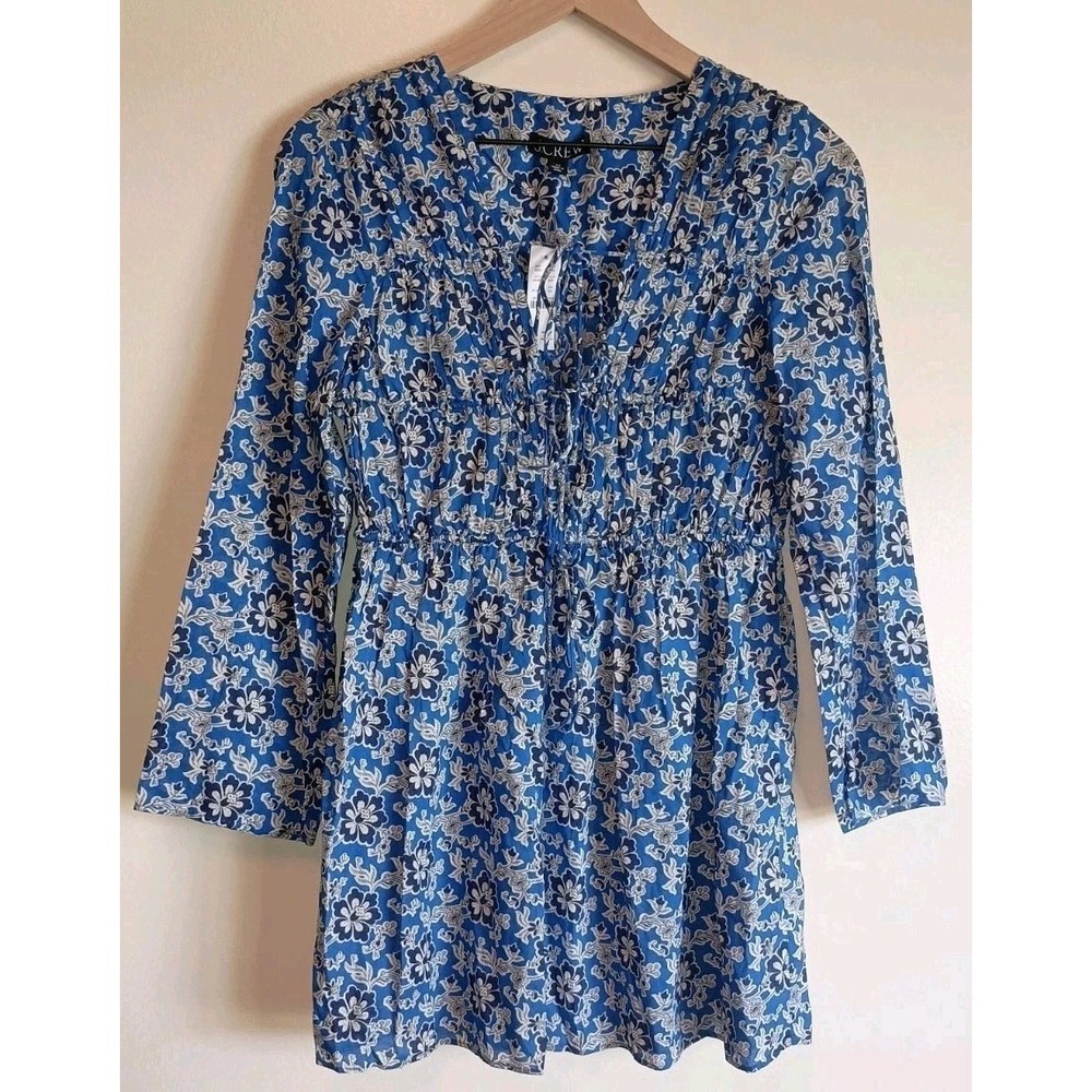 J.Crew NWT‎ Blue Floral Cotton Beach Cover Up Tunic Dress XS